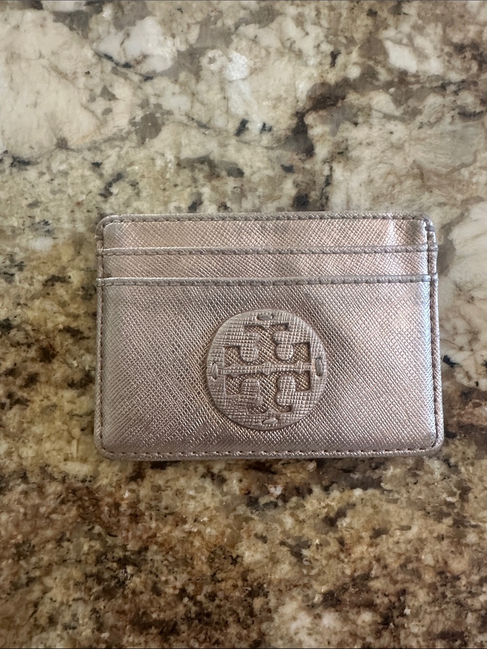 Tory Burch Metallic Rose Card Case with Logo Emblem